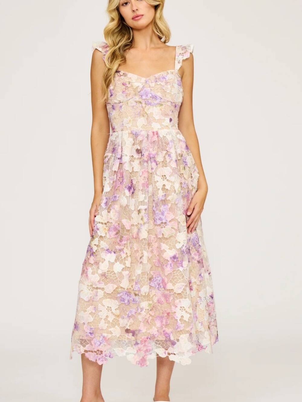 Lucy Paris Floral Maxi Dress 2XL Smocked Waist Ruffle Strap NWT